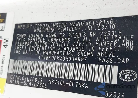2011 Toyota Camry Le from USA, damaged, VIN 4T4BF3EKXBR094887